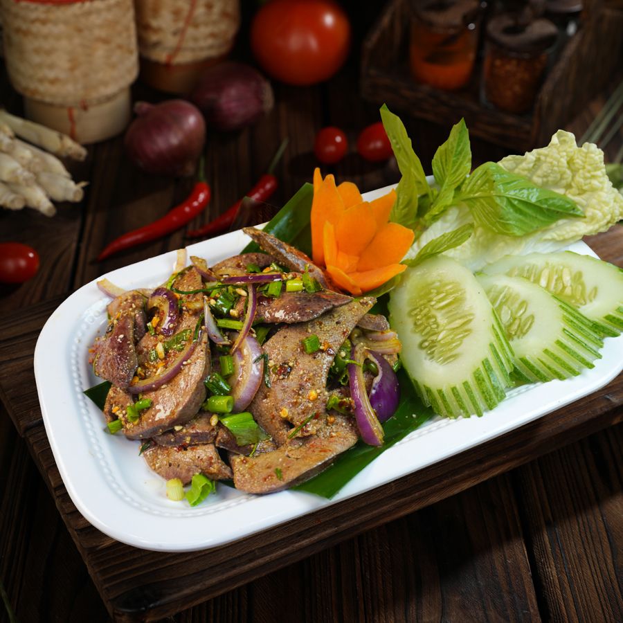 Spicy Pork Liver with Thai Herbs (Tub Wan)