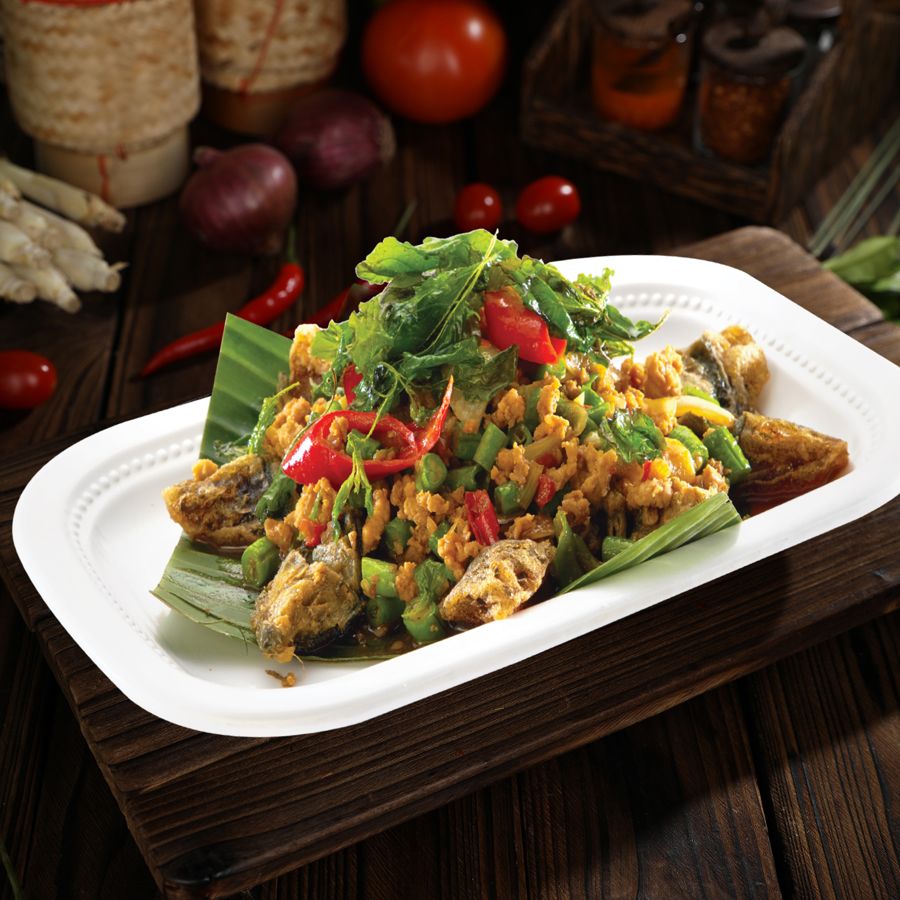 Spicy Stir-Fried Basil Leaves with Minced Pork & Century Egg