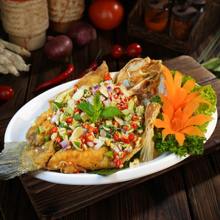Deep-Fried Siakap with Thai Herb Salad
