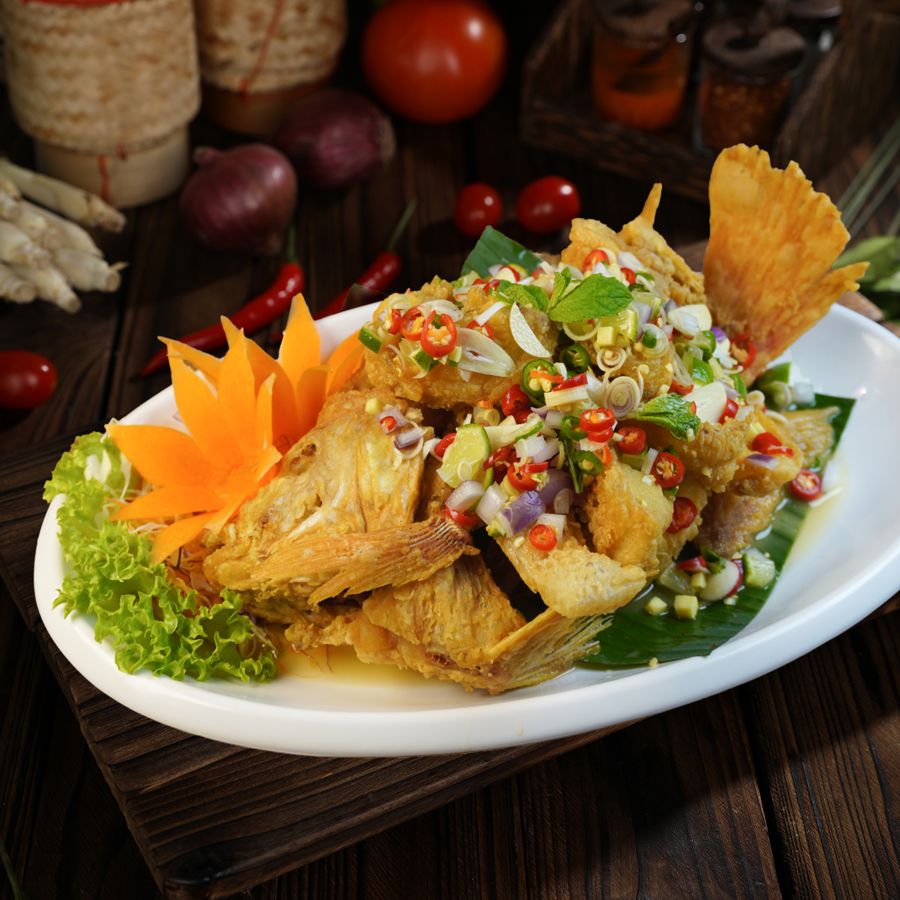 Deep-Fried Live Tilapia with Thai Herb Salad