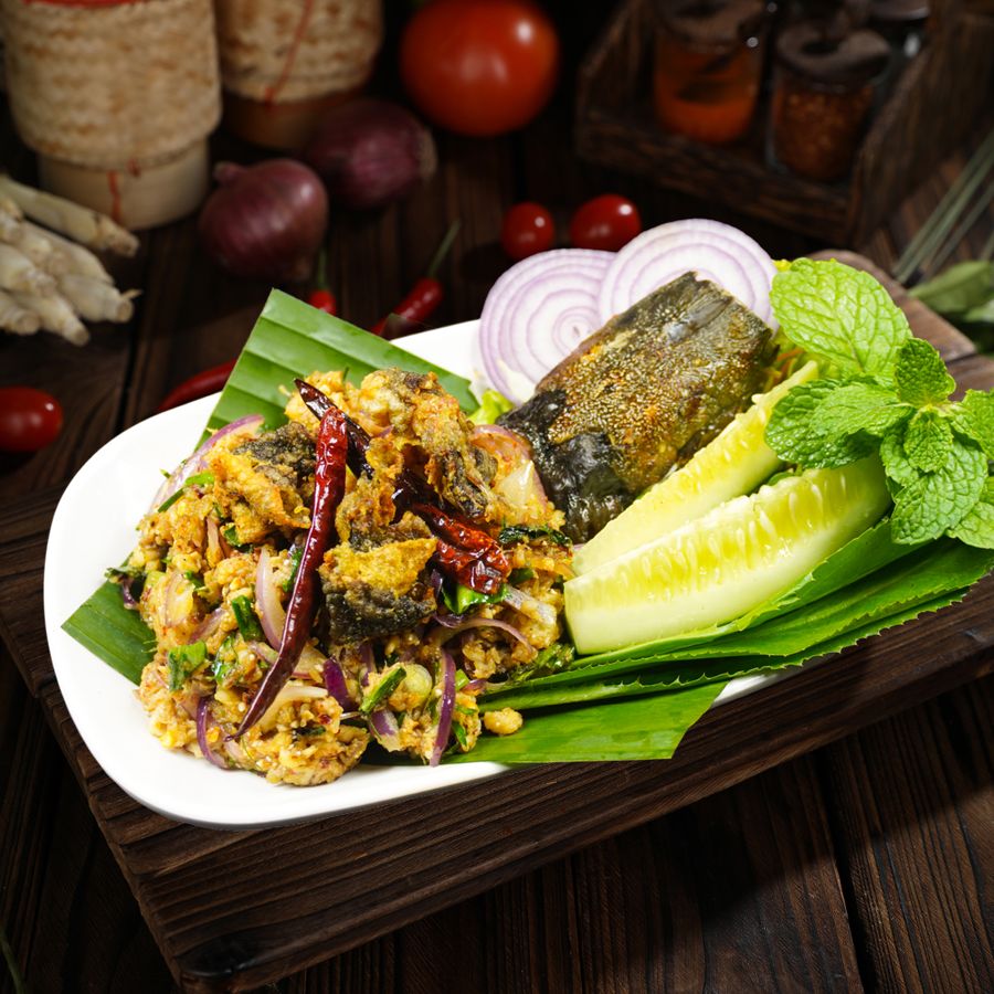 Spicy Catfish with Thai Herb (Larb)