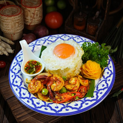 Spicy Stir-Fried Prawns, Minced Pork with Petai & Fried Egg