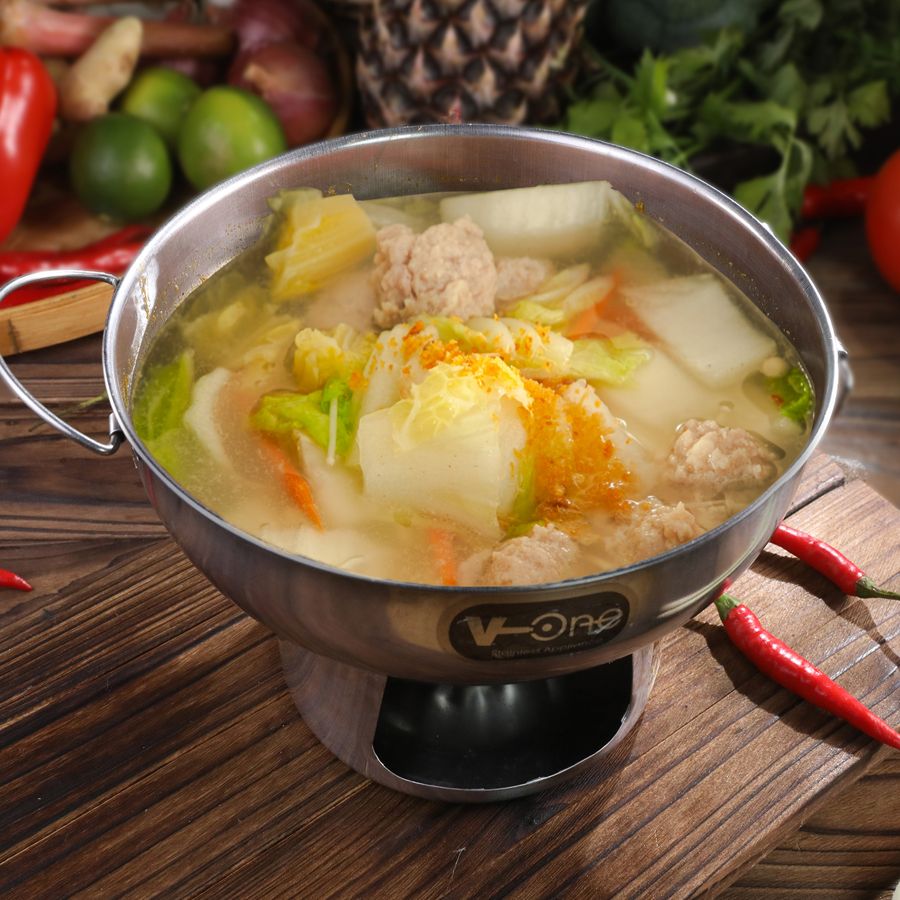 Mixed Vegetables, Egg Tofu & Minced Pork Clear Soup (Tom Jued)