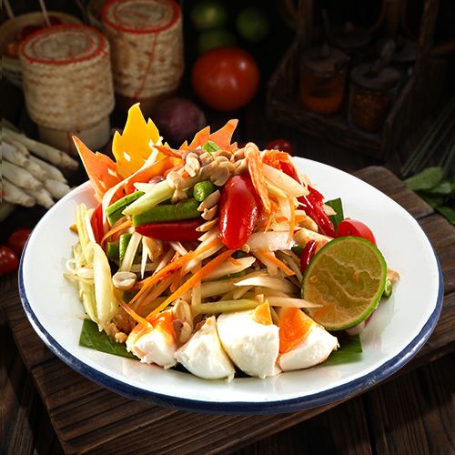 Spicy Papaya Salad with Salted Eggs