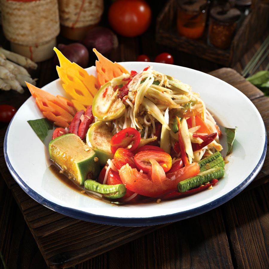Spicy Papaya Salad with Laksa Noodles & Fermented Fish Sauce