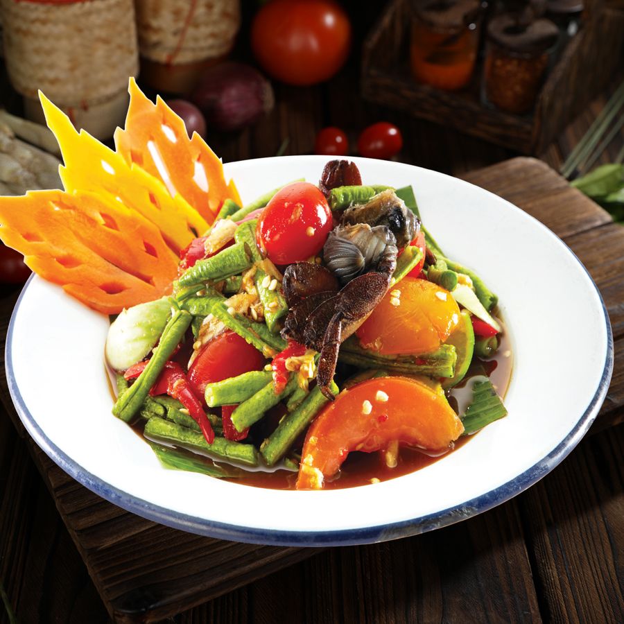 Spicy Long Bean Salad with Raw Field Crab & Fermented Fish Sauce