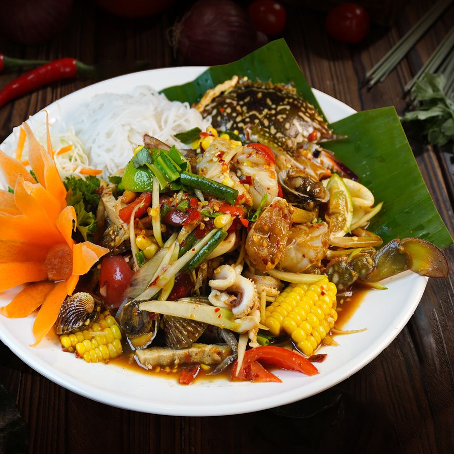 Spicy Papaya Salad with Assorted Raw Seafood & Fermented Fish Sauce