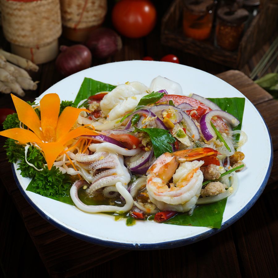 Spicy Minced Pork & Mixed Seafood Salad with Glass Noodles