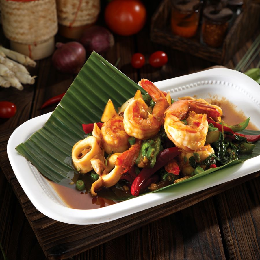 Spicy Stir-Fried Basil Leaves with Mixed Seafood (Pad Kra Pao Talay)