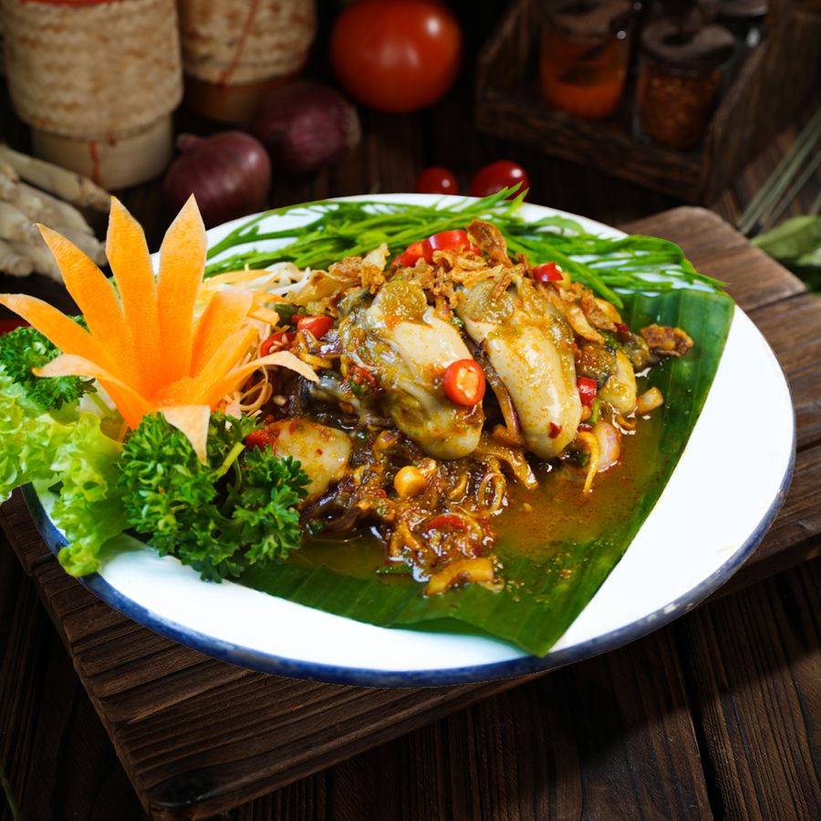 Spicy Raw Oyster with Chilli Garlic & Lemongrass Sauce