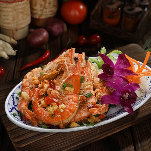 Spicy Deep Fried Tiger Prawns Mixed with Garlic & Chillis