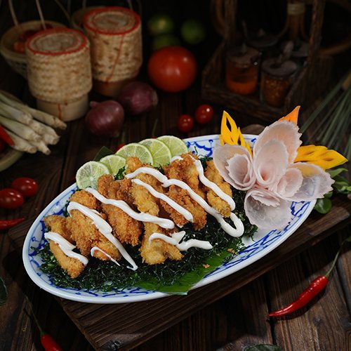 Appetizers Deep Fried Braided Lime Chicken Chop with Crispy Kailan Flakes